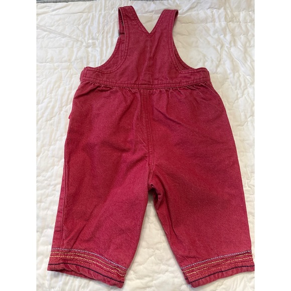 Vintage Carters Kids Denim Overalls Red Flower Embroidery Size 9 12 Months - Picture 2 of 4